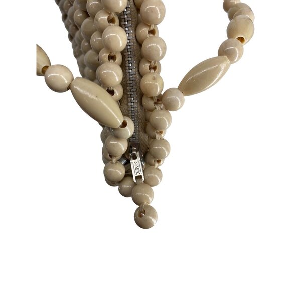 Vintage Handmade Beaded Handbag with Zipper Closure & Interior Pocket - Beige - Picture 8 of 10